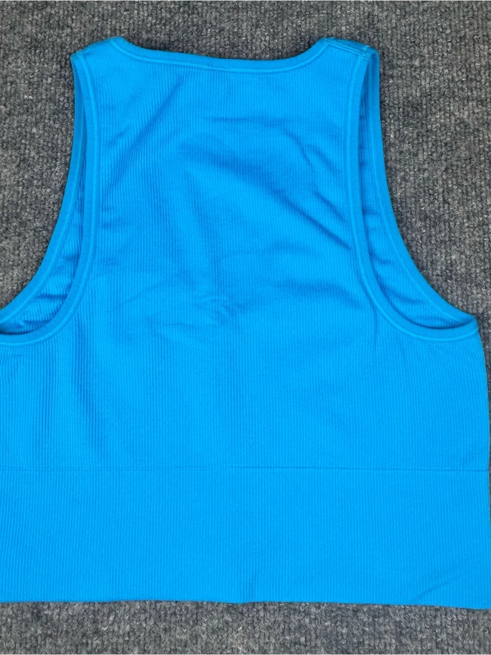 Athleta Aurora Crop Rib Tank Top Blue Seamless VNeck Medium Gym Athleisure Yoga - Picture 5 of 8